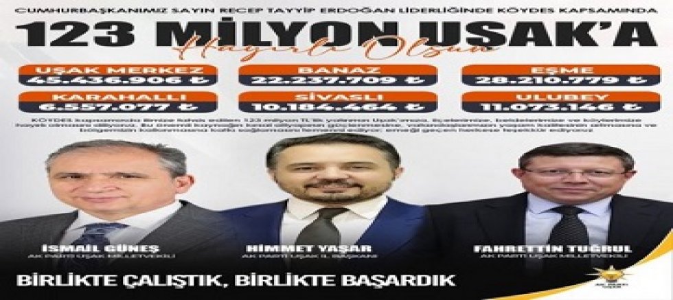 Uşak’a KÖYDES Kapsamında 123 Milyon TL’lik Dev Yatırım